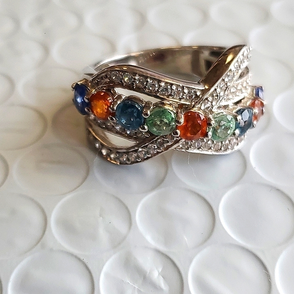 Kyanite and Zircon Infinity Crossover Ring Size 7 - Picture 2 of 6